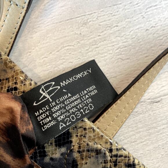 B Makowsky Leather Faux Snakeskin Crossbody Bag - Beige, Black - Picture 5 of 16